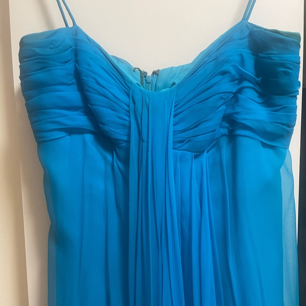 Bonwit Teller Aqua Silk Chiffon Evening Gown  Spaghetti Straps  1960’s Small